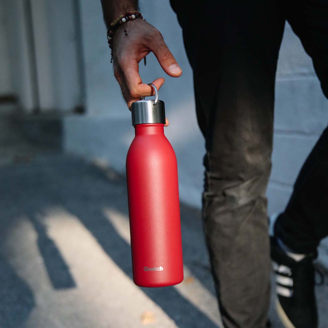 Qwetch – Isolierte „Active“-Flasche aus Edelstahl – Rot